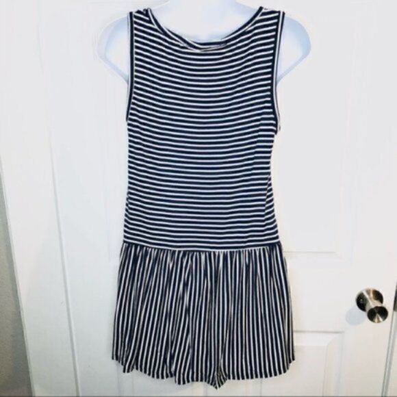 Modcloth Stripe Ruffle Tank Top In Every Direction Knit Navy Blue Cream White S - Picture 9 of 12